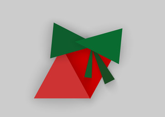 Red gift with a green bow, vector illustration in abstract style of paper cut from triangles
