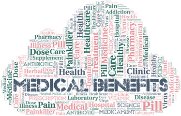Obraz premium Medical Benefits word cloud collage made with text only.