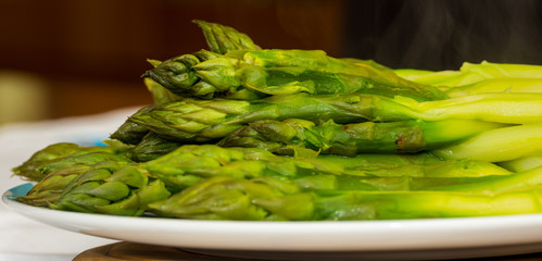 Freshly steamed asparaguse meal.