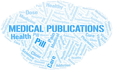 Medical Publications word cloud collage made with text only.