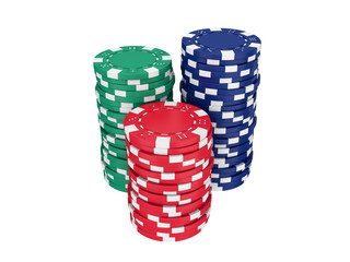 Stack of poker chips in different colors, 3D render