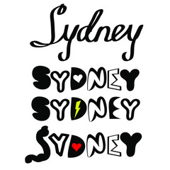 Australia Sydney city heart lettering logo icon sign. Hand drawn doodle Fashion print for clothes apparel greeting invitation card picture banner poster flyer for websites Vector illustration