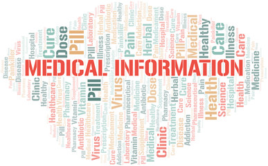 Medical Information word cloud collage made with text only.