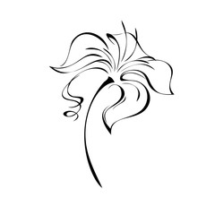 blooming flower 53. one unique stylized blooming flower on a short stalk without leaves in black lines on a white background