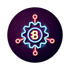 bitecoin in gear crypto currency neon style