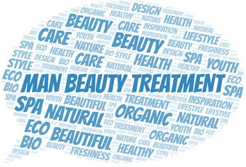 Man Beauty Treatment word cloud collage made with text only.