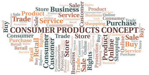Fototapeta na wymiar Consumer Products Concept word cloud collage made with text only.