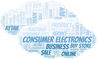 Fototapeta na wymiar Consumer Electronics word cloud collage made with text only.