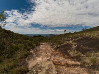 Mountain landscape with blue sky and clouds