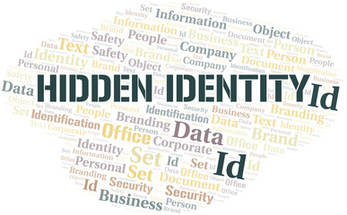 Obraz premium Hidden Identity word cloud collage made with text only.