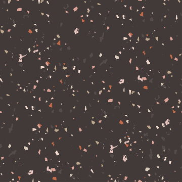 Vector terrazzo seamless pattern. Abstract textured background done from real broken small tile chips. Modern stone dark color marble wallpaper for print and web.