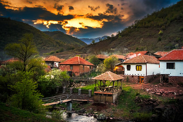 Old rustic idyllic houses in a village Topli do on Old Mountain (stara planina) in Serbia