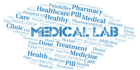 Medical Lab word cloud collage made with text only.