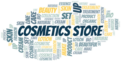 Fototapeta premium Cosmetics Store word cloud collage made with text only.