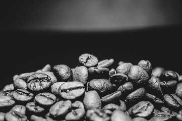 Roasted coffee beans 
black and white background