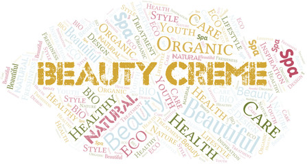 Beauty Creme word cloud collage made with text only.