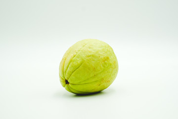 Guava, tropical fruits originated from Malaysia, shot on a white isolated background.
