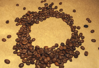 Сoffee beans background. Frame of roasted coffee beans.