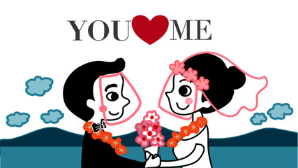 bride and groom wedding in coronavirus time vector