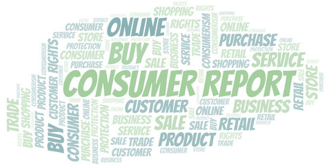Consumer Report word cloud collage made with text only.