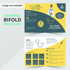Medical Brochure Layout Template Design - Bi-Fold Medical Brochure Template for Medical, Hospital, Clinic
