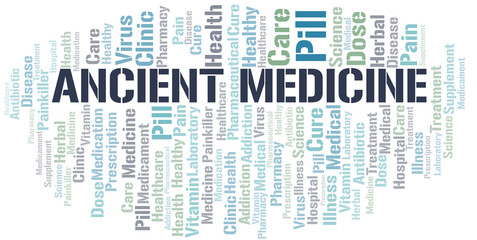 Ancient Medicine word cloud collage made with text only.