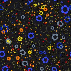 Cute pattern in a small flower. Little leave flowers. Colorful bright summer silhouette line drawing . Abstract seamless with leaves, poppies. Background composition template vector for modern style.