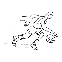Basketball player on white background. Line doodle vector illustration