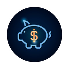 shopping online concept, piggy bank with money symbol icon, neon style