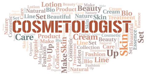 Cosmetologist word cloud collage made with text only.
