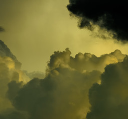 Dark and moody low altitude clouds at sunset. 