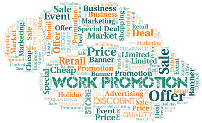 Fototapeta premium Work Promotion word cloud collage made with text only.