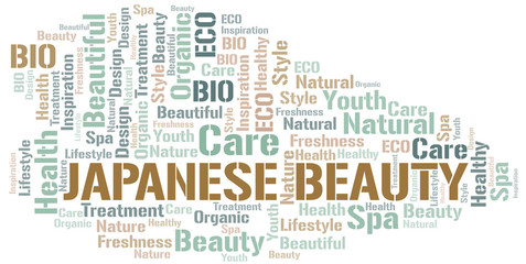 Japanese Beauty word cloud collage made with text only.