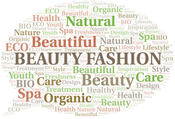 Beauty Fashion word cloud collage made with text only.