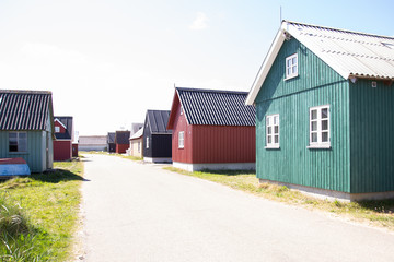 Fototapeta na wymiar The old fishing houses in Hvide Sande in Denmark