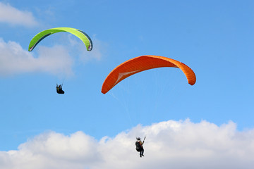 Paragliders flying wing in a blue sky	