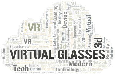 Virtual Glasses word cloud collage made with text only.