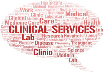 Clinical Services word cloud collage made with text only.