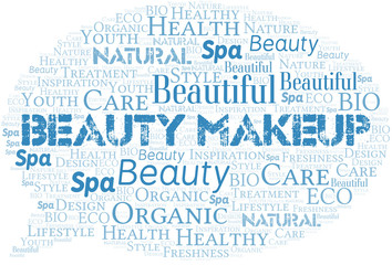 Beauty Makeup word cloud collage made with text only.