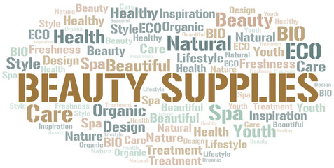 Beauty Supplies word cloud collage made with text only.