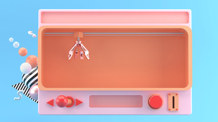 Crane Claw Machine Games Isolated on blue background, 3D rendering