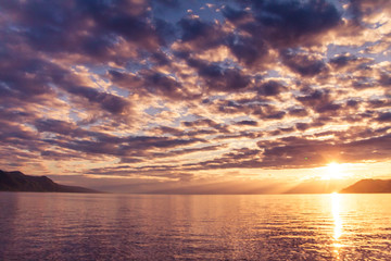 Cloudy Sunset over Lake Leman Clear Waters and Vevey Riviera