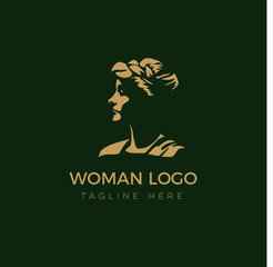 ELEGANT VINTAGE woman's face logo design template. Hair, girl, Abstract design concept for beauty salon, massage, magazine, cosmetic and spa. Premium vector icon.