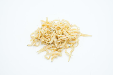 Dried Anchovies shot in a white isolated background