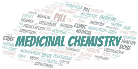 Obraz premium Medicinal Chemistry word cloud collage made with text only.