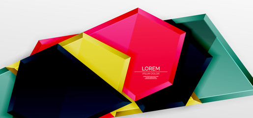 Metal glossy shiny geometric shapes with 3d effect composition. Techno futuristic vector abstract background For Wallpaper, Banner, Background, Card, Book Illustration, landing page