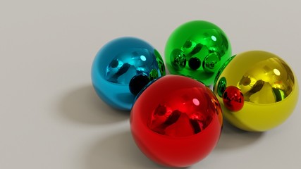 Farbige Chrom Kugeln auf hellgrauem Untergrund