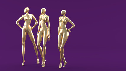 Fashion golden model on the purple background.-3d rendering..