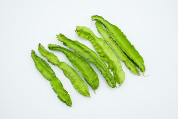 The winged bean , Psophocarpus tetragonolobus,shot in a white isolated background