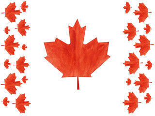 Canadian Flag. Beautiful greeting card. Close-up, view from above. National holiday concept. Congratulations for family, relatives, friends and colleagues